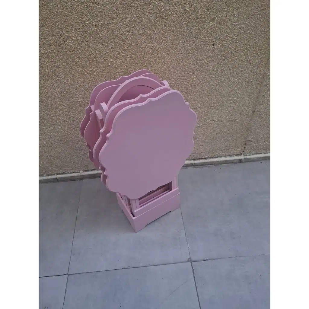 Zigon Çanta 90541 Yonca Takım Dörtlü Model Ahşap MDF Parlak Pembe Renk El Yapım