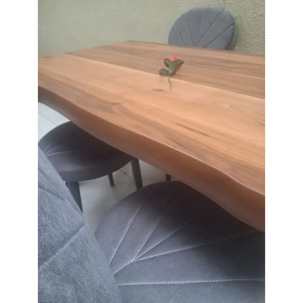 Masa 90551 Kütük Desen Model Ceviz Kaplama Metal X Ayak 4 Adet Sandalye Takım