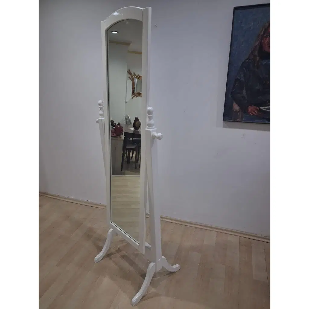 Boy Ayna 90587 Dikdörtgen Model Ahşap MDF Parlak Krem Flotal Ayna El Yapım