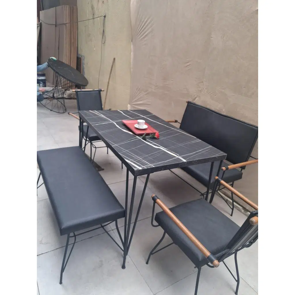 Masa Sandalye Tk 90605 PENYEZ Takım Model Metal Siyah Suni Deri Balkon-Bahçe