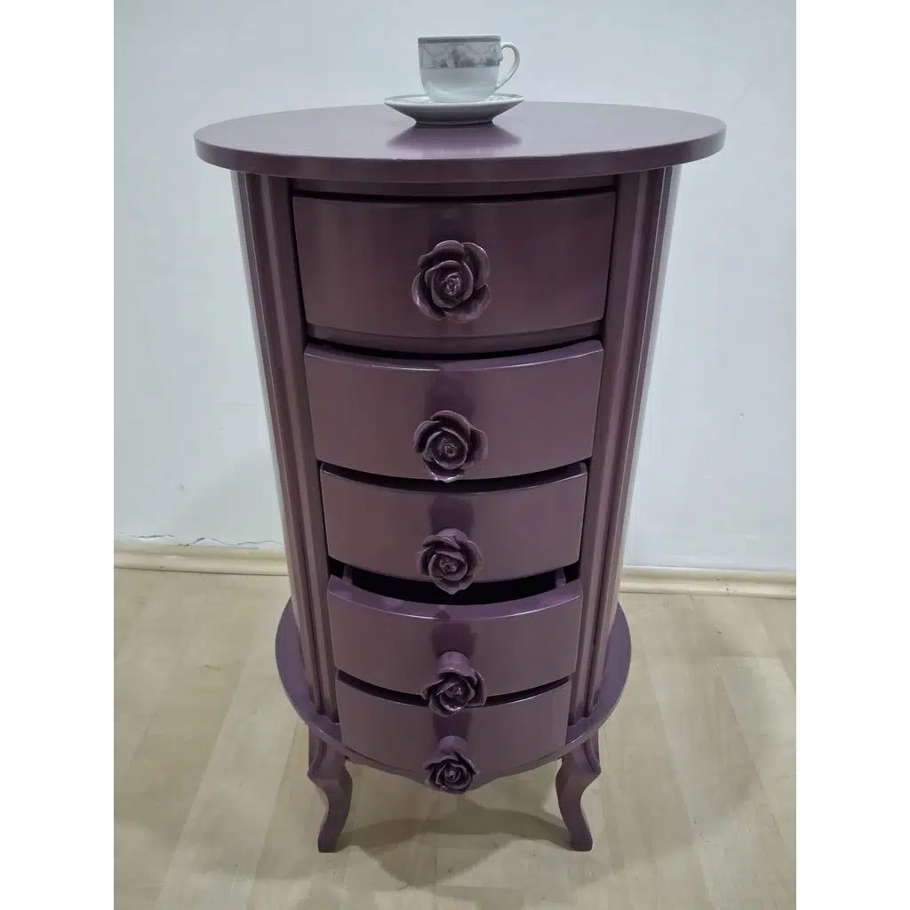 Şifonyer Şeker 90606 Aslan Lükens Model 5 Çekmece 1 Ad Parlak PEMBE Porselen Kulp
