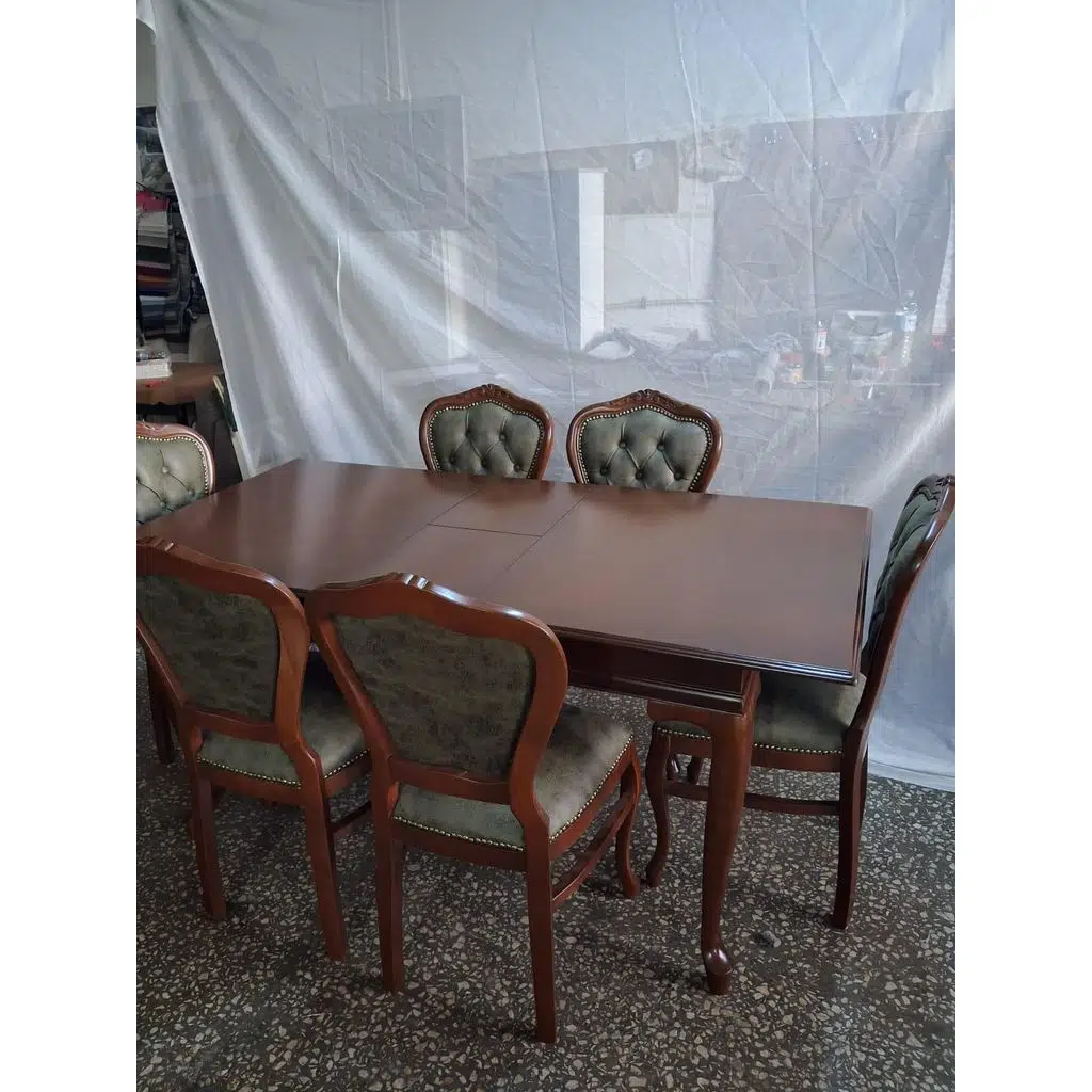 Masa Sandalye Tk 90616 Klasik Model Kayın Aslan Ayak Oymalı Ceviz Orta Açılı Masa