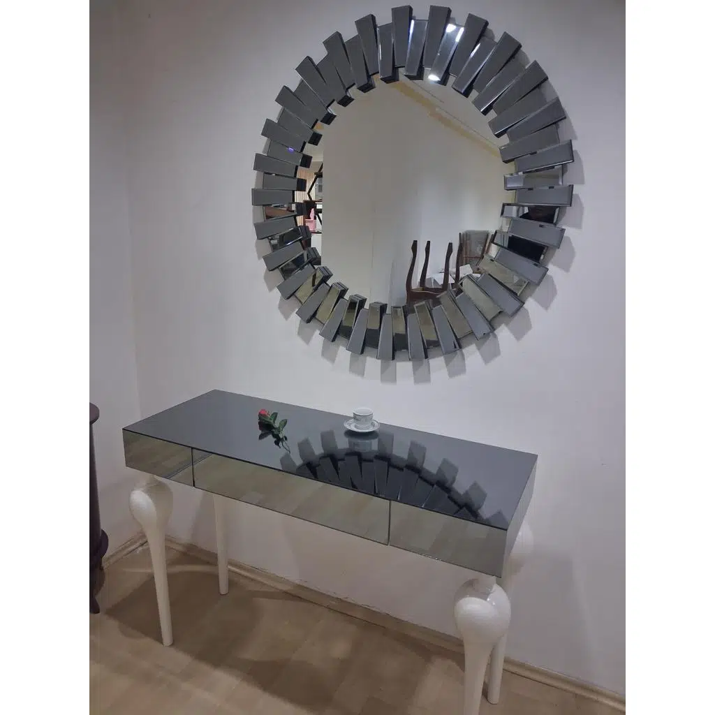 Dresuar ST 90625 Güneş Model Parlak Füme Cam Ayna Kaplı Kayın Tombul Ayak Beyaz