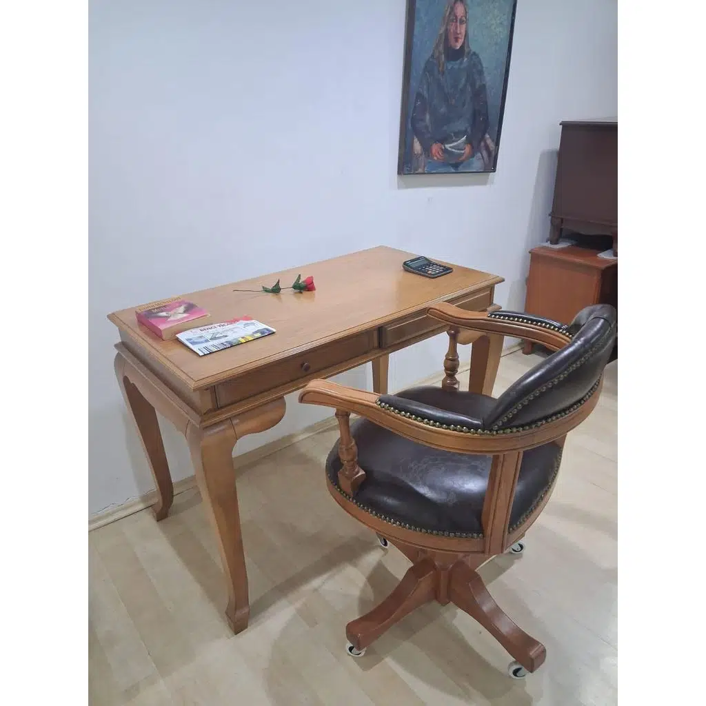Çalışma Masa Klasik Alt İlhm 90632 Döner Sandalye Lüks Klasik Ceviz Renk Model