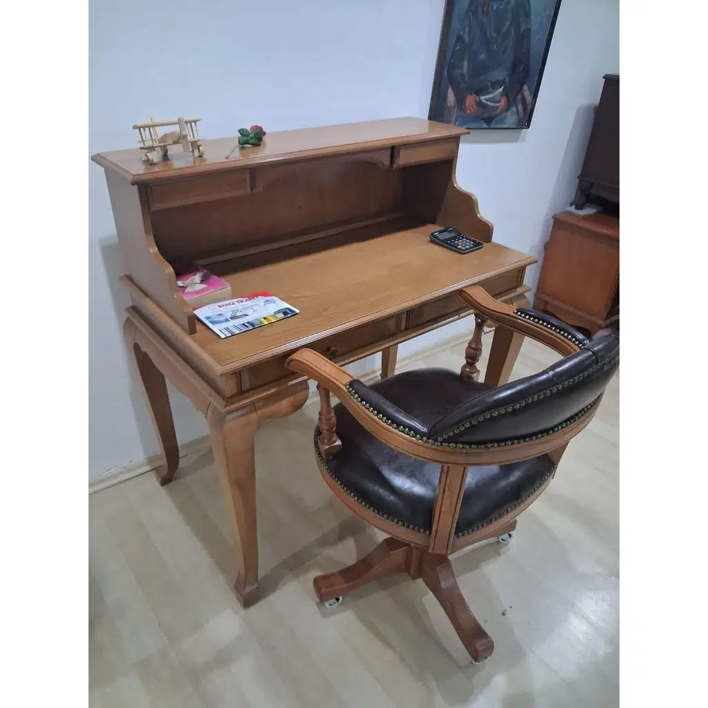 Çalışma Masa İlhm 90635 Klasik Takım Döner Sandalye Lüks Klasik Ceviz Renk Model