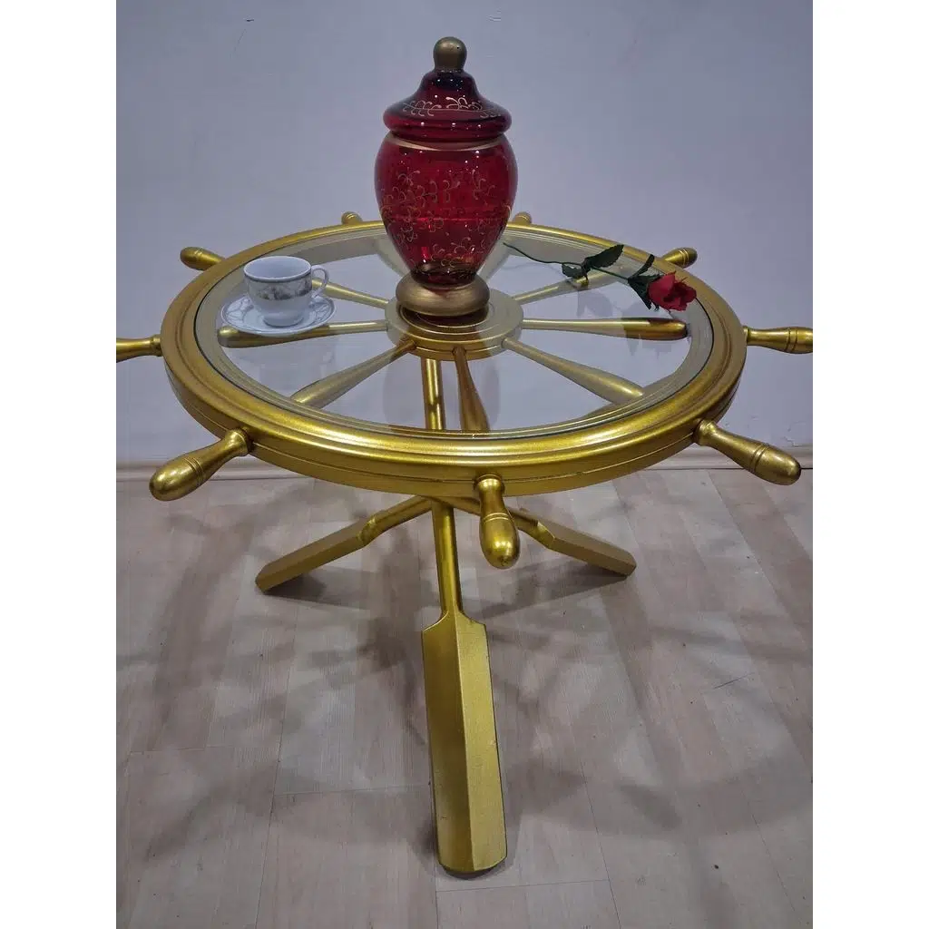 Orta Sehpa Dümen 90636 Model Ahşap Çapraz X Ayak Parlak Gold Lake Boya El Yapım