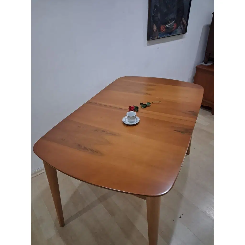 Masa Oval 90642 Retro Ayak Kayın Retro Açılır Parlak Açık Ceviz Tabla El Yapım
