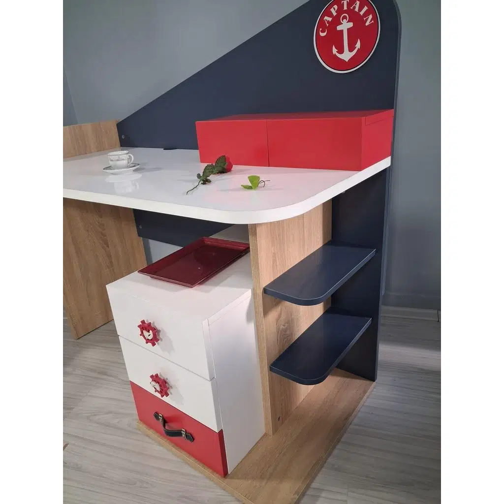 Çalışma Masa Kaptan 90647 Gri Kırmızı Renk Uyumu 1. Sınıf Suntalam Demonte
