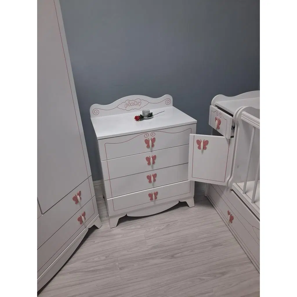 Bebek Odası 90654 Pink Takım Dolap Uzamalı Beşik Şifonyer Demonte Ürün