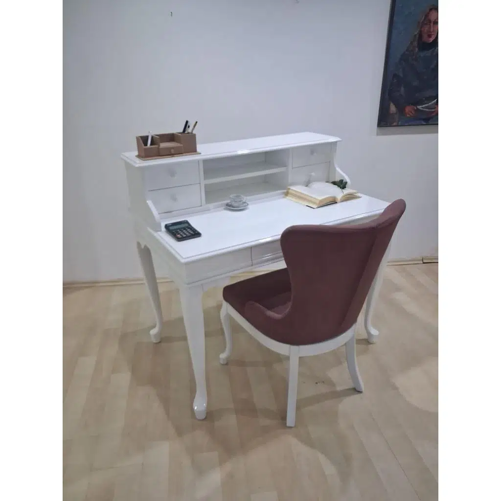 Çalışma Masa Sandalye 90659 Model Parlak Beyaz Lake Boyalı Masa Gökyüzü Sandalye 