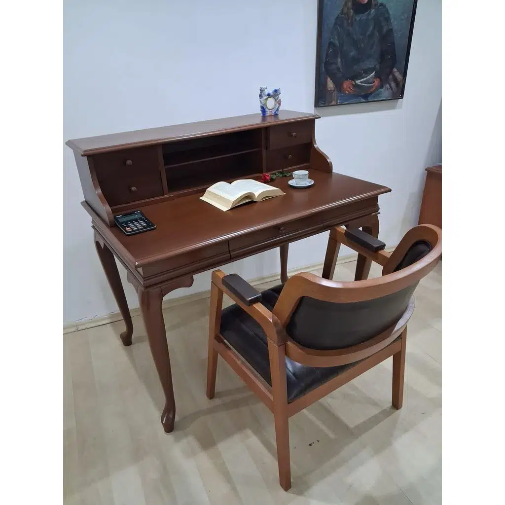 Çalışma Masa 90660 Model Klasik Takım Dilimli Sandalye Lükens Klasik Ceviz Renk 