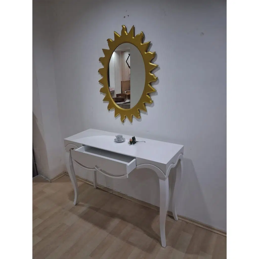 Dresuar Cnc Çökertme 90670 Model Güneş Gold Renk Ayna Lake Beyaz Tabla Kayn Aslan Ayak