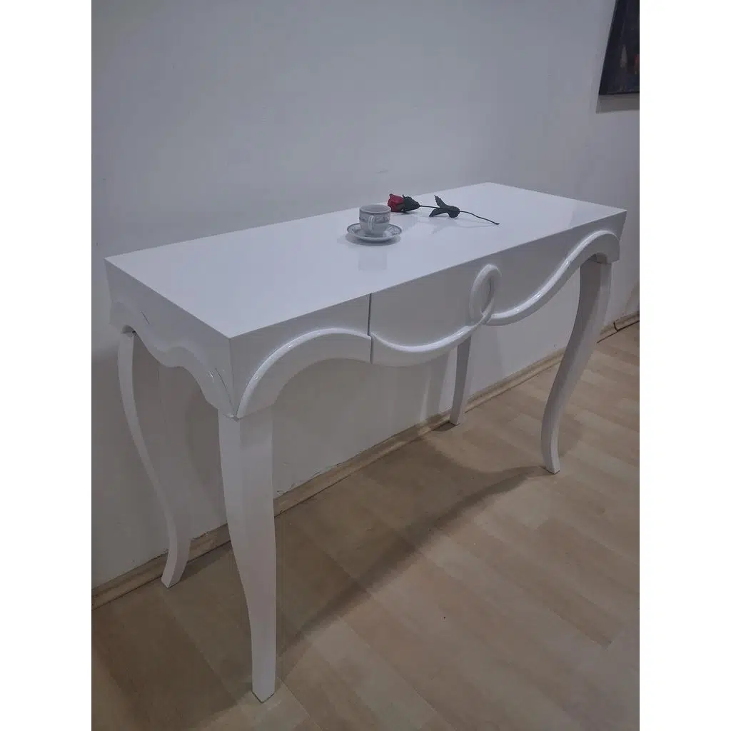 Dresuar Cnc Kabartma 90680 Model Kayın Ağacı Aslan Lükens Ayak Parlak Beyaz