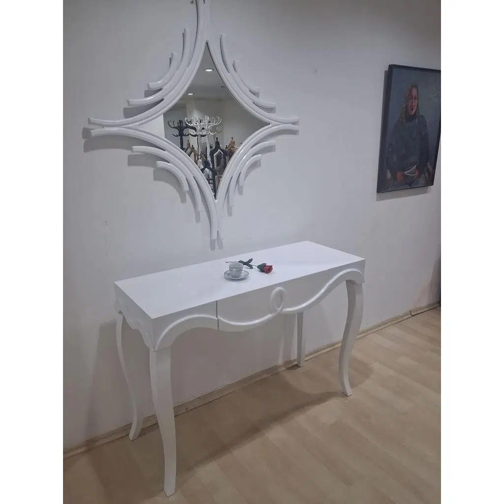 Dresuar Cnc Kabartma 90681 Model Kayın Aslan Ayak Mdf Tabla Parlak Lake Beyaz