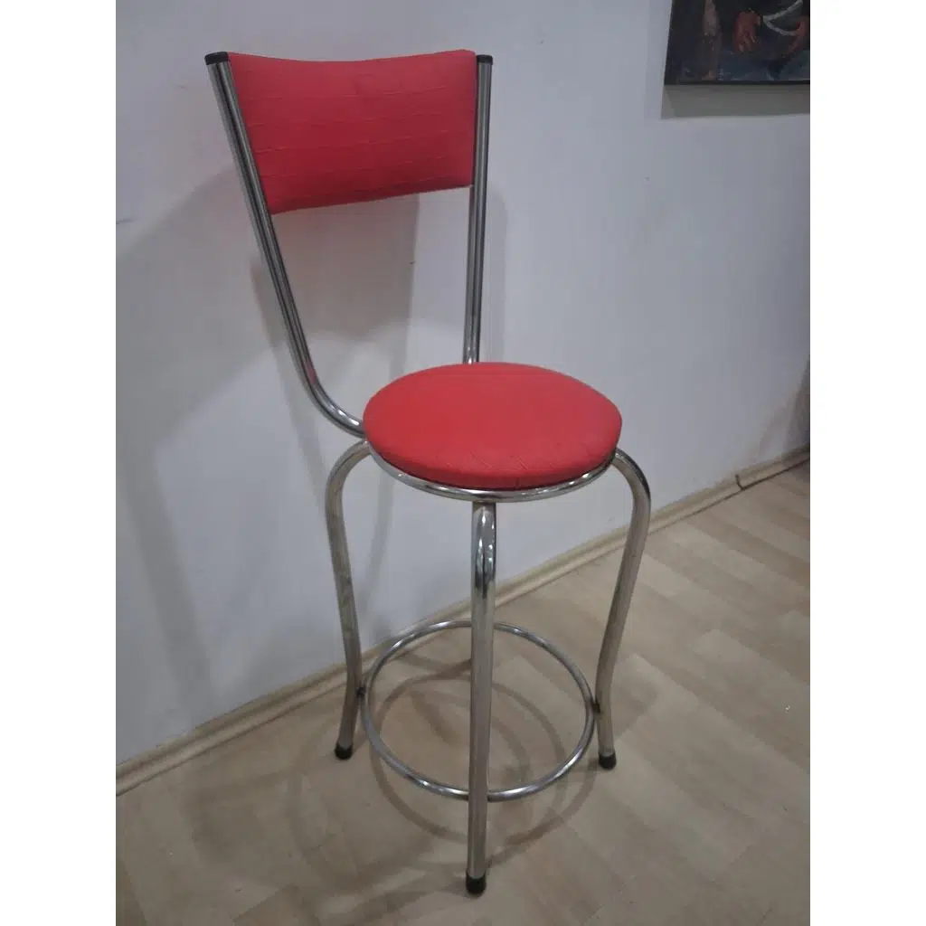 Sandalye Bar Tabure 90676 Model Kırmızı Suni Deri Döşem Metal Krom Kaplama 1 Adet