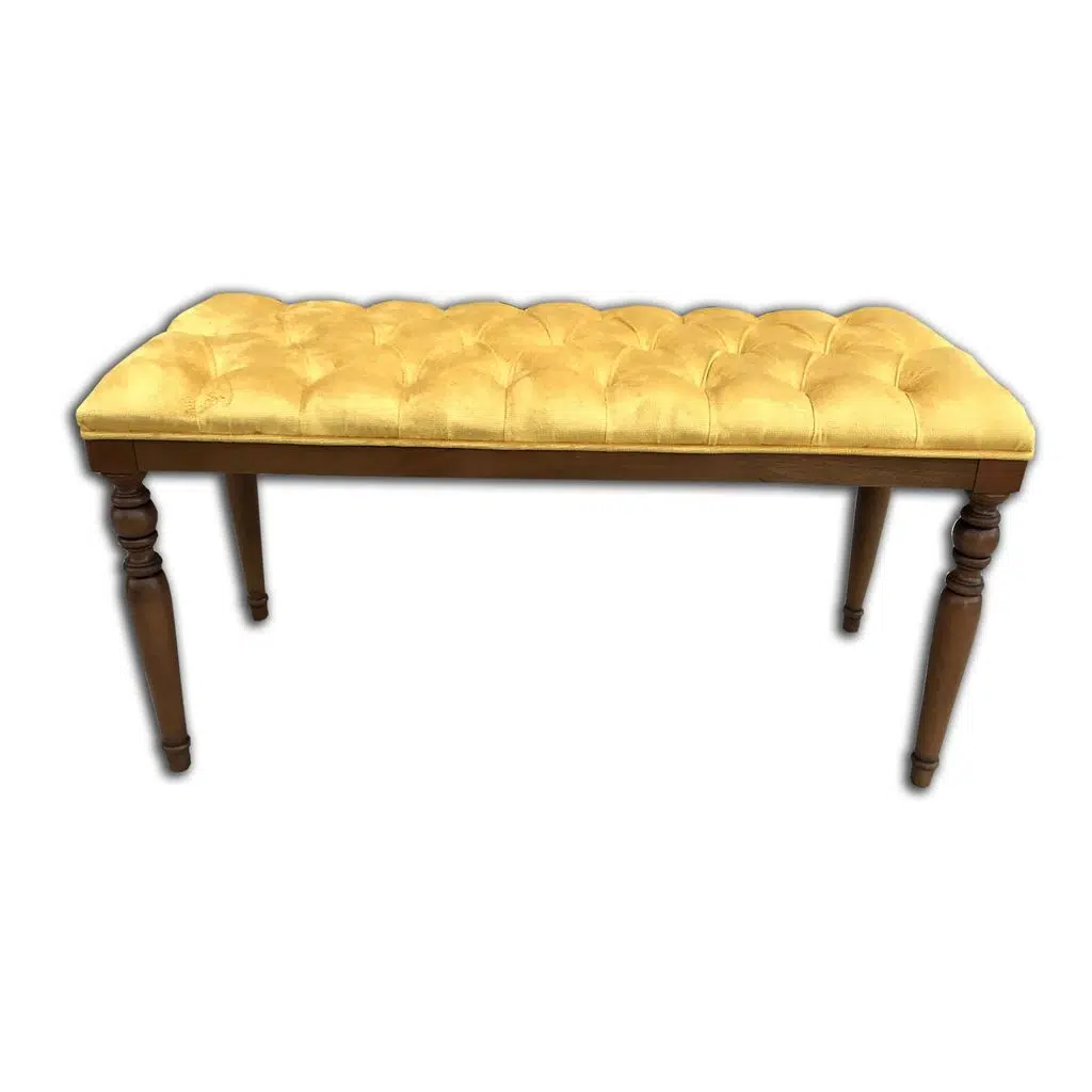 Benc 13689 Puf Kapitone Avangart 13689 Babyface Kumaş Sarı Kayın torna RETRO ayak Elyapım