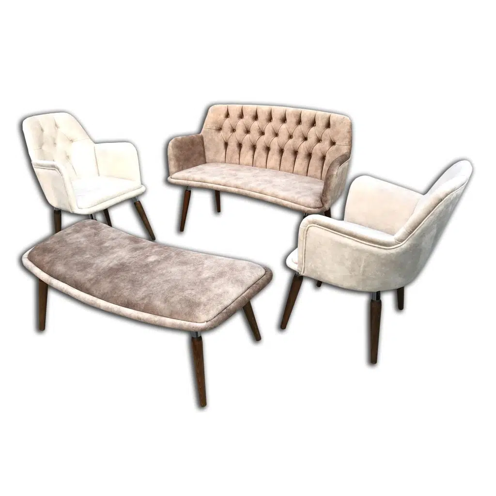 Berjer 12492 ÇAY SET Kayın Metal Beyaz Kapitone Babyface Kumaş Chester El Yapım