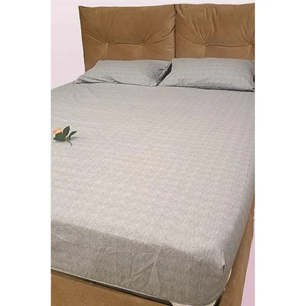 Çarşaf 90298 Fıtted Çift Kişi Keten Tarzı Pamuk Kumaş 2Yastık Kılıflı açık Gri