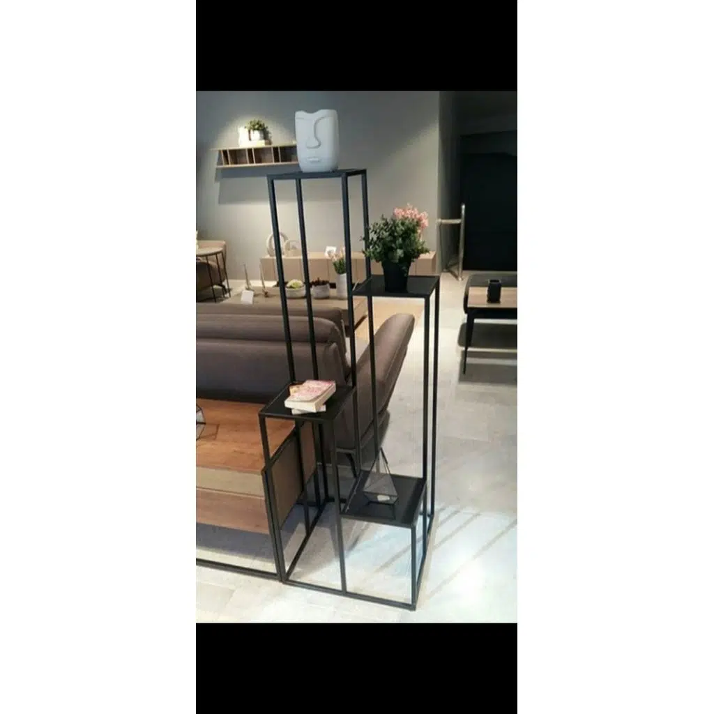 Çiçeklik Zlf 17147 Dekoratif Kule Metal Transmisyon Siyah Statik Boya El Yapım 
