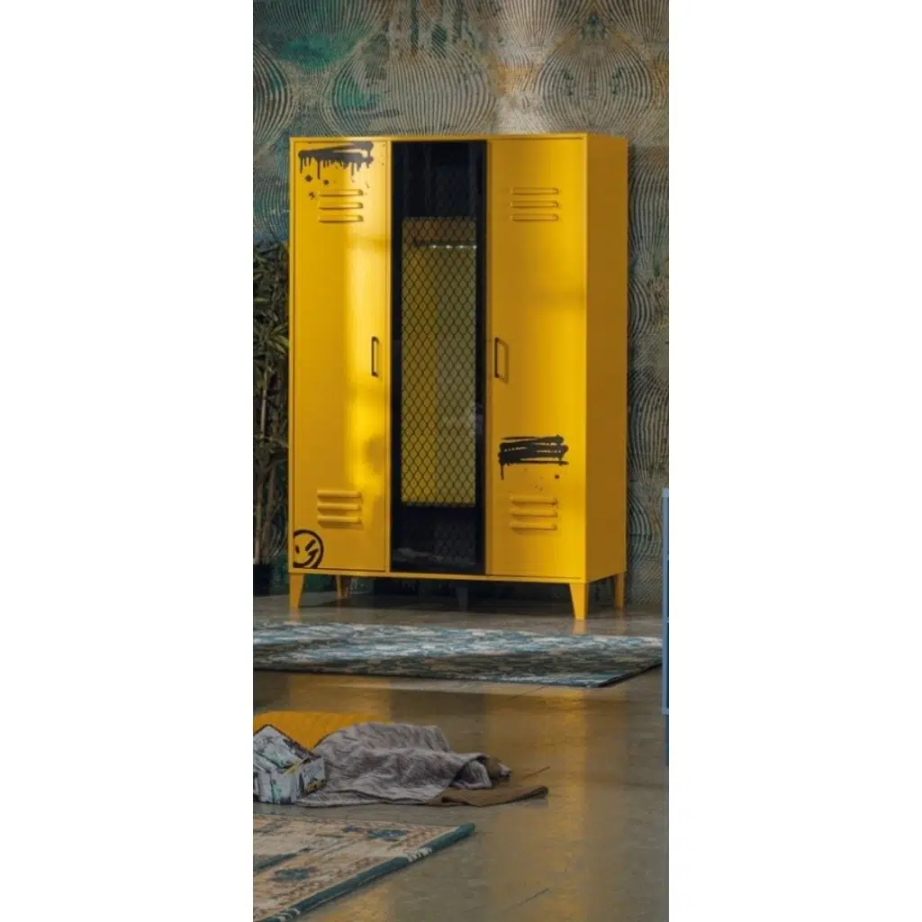 Dolap Urlu 17682 MİX SARI İnovasyon Üç Kapaklı Kafes Kapak Arkası Cam Detay El Yapım 