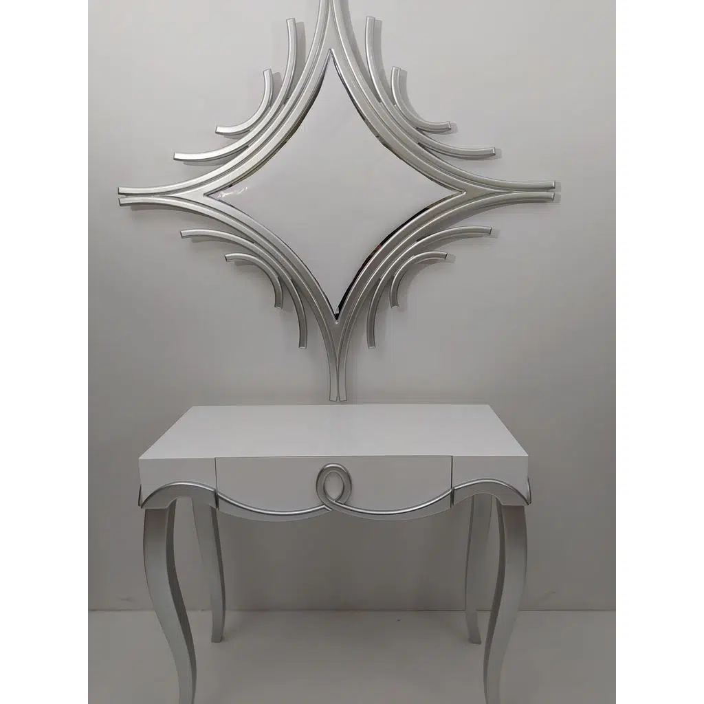 Dresuar 18301 CNC KABARTMA Model Kayın Aslan Ayak Beyaz Lake Şık ayna El yapım