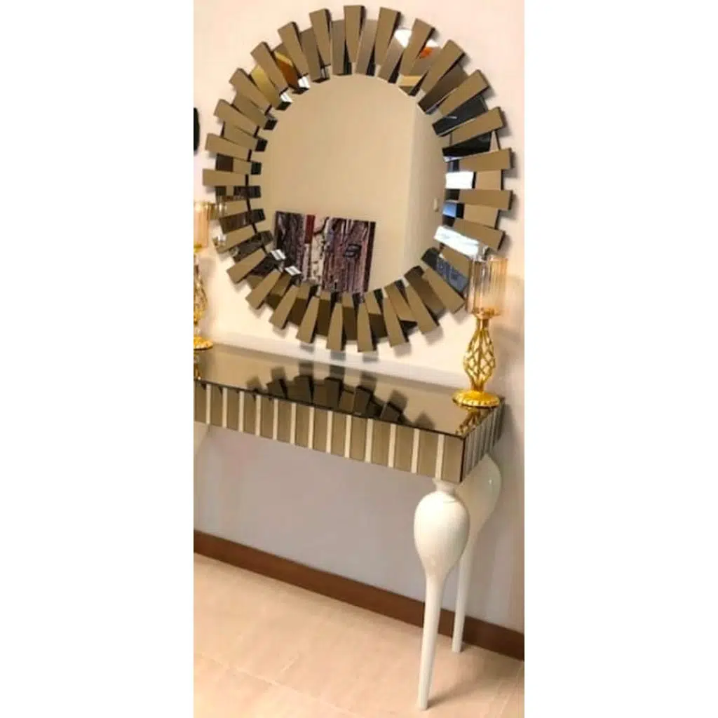 Dresuar 12389 GÜNEŞ Model Kayın TOMBUL Parlak Beyaz ayak Yuvarlak ayna El yapım