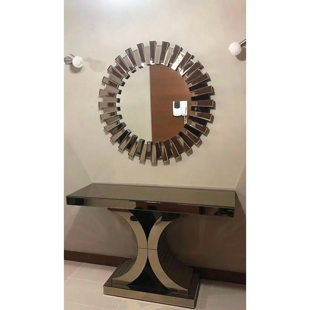 Dresuar 13685 GÜNEŞ SANEL Model Kayın Torna Cam Ayna Kaplam Yuvarlak ayna El yapı