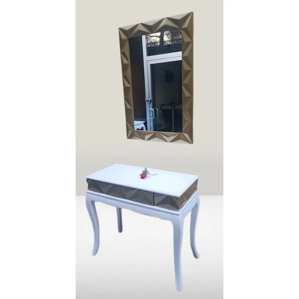 Dresuar Piramit MODEL90519 Kayın Lükens Ayak MDF Tabla Ve Ayna Gold Beyaz ElYapım