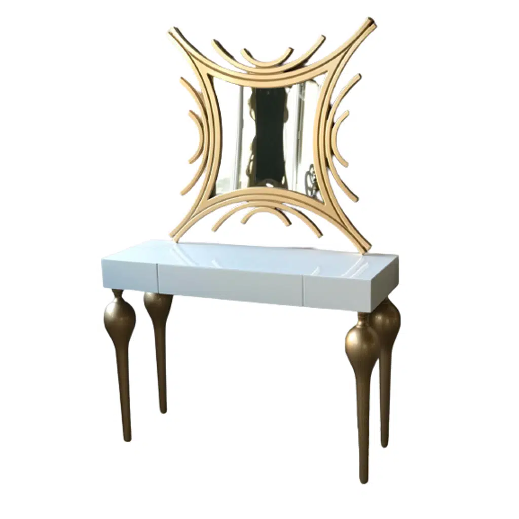 Dresuar 18468 TOMBUL model Kayın ayak MDF Çekmec tabla Parlak GOLD-beyaz uyum