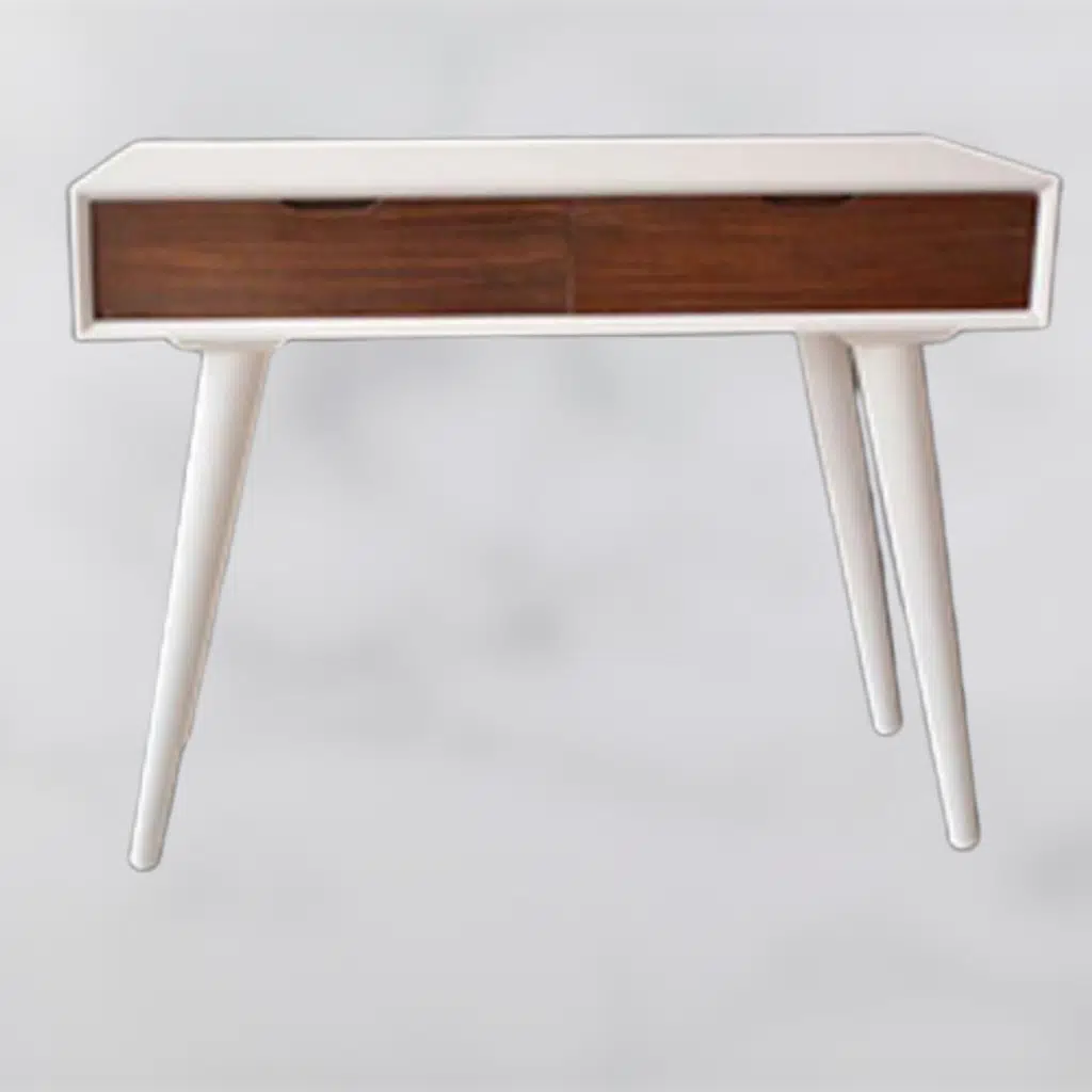 Dresuar 12914 Torna Retro Ahşap Kayın ayak MDF tabla Beyaz-CEVİZ uyum El Yapım