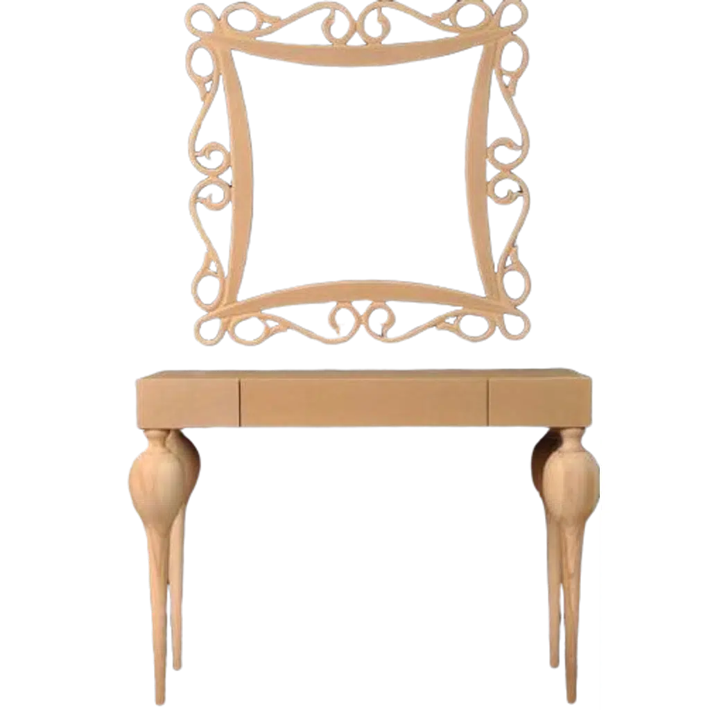 Dresuar 13502 Tombul Model Kayın Retro Ham Ayak MDF Tabla CNC Nakış Ayna Çerçeve 