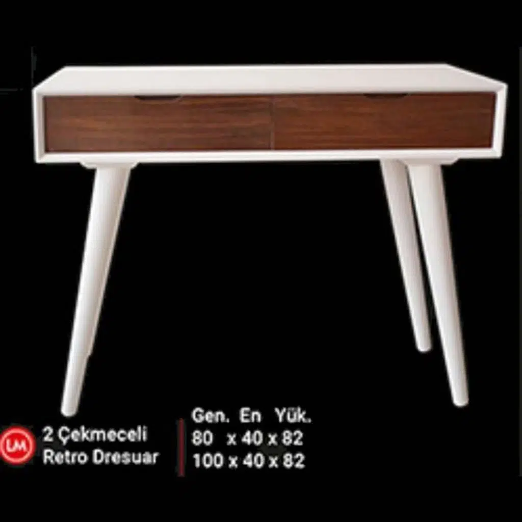 Dresuar 13503 Torna Model Kayın RETRO ayak MDF tabla Beyaz CEVİZ uyum El Yapı