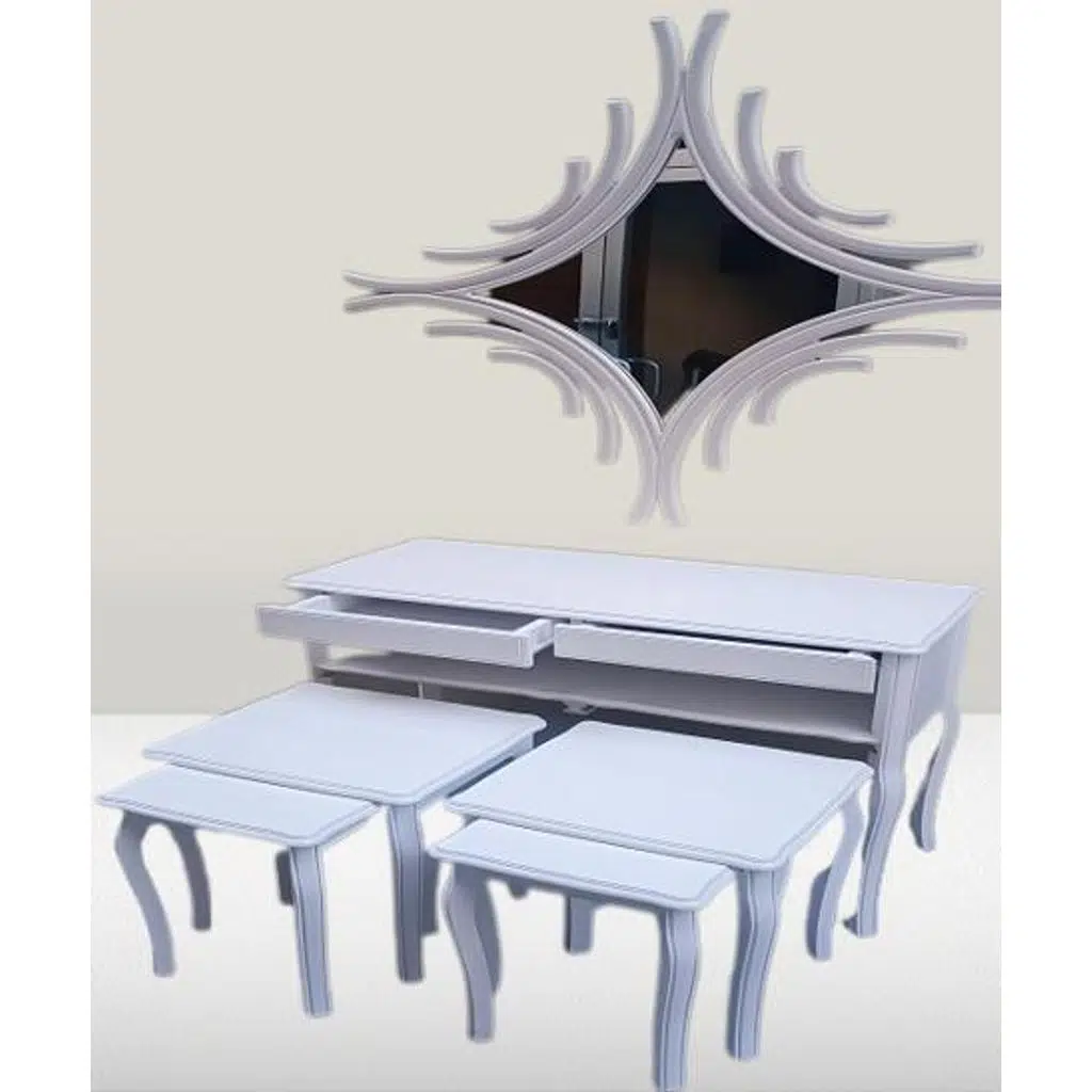 Dresuar Zigon 14184 Takım Kayın RETRO ayak CNC ayna Parlak Beyaz Lake El Yapım