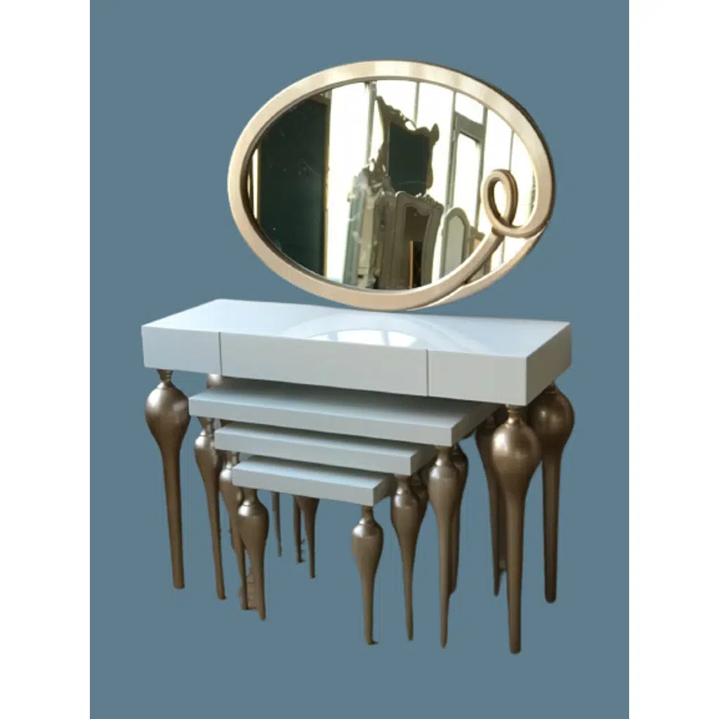 Dresuar-Zigon ST 18186 Tombul İmza Oval ayna Kayın MDF ayak Tabla GOLDBeyaz UYUM