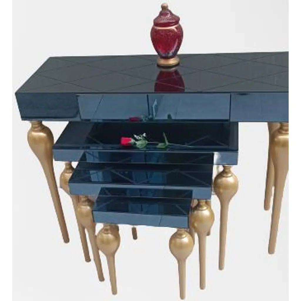 Dresuar-Zigon 12617 Takım TOMBUL Model Kayın Ayak füme cam KAPLAMA tabla gold