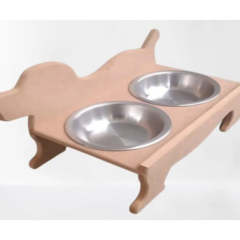 Hobi ERC 90370 Köpek Mama Ve Su Kabı Seti Ahşap HAM boyasız MDF Paslanmaz Tabak