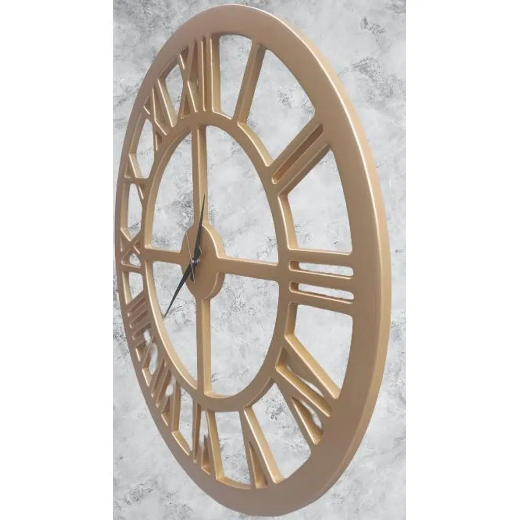 Hobi ADN 90272 Dekoratif Duvar Saat Ahşap MDF CNC Kesim Parlak Gold Renk El Yapım