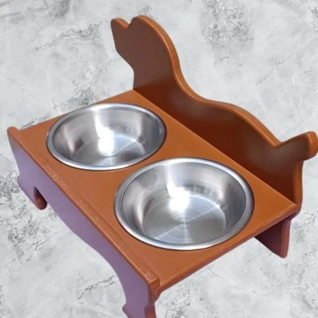 Hobi ERC MODEL 90374 KÖPEK Mama Ve Su Kabı Seti MDF Ceviz Renk Paslanmaz Tabak