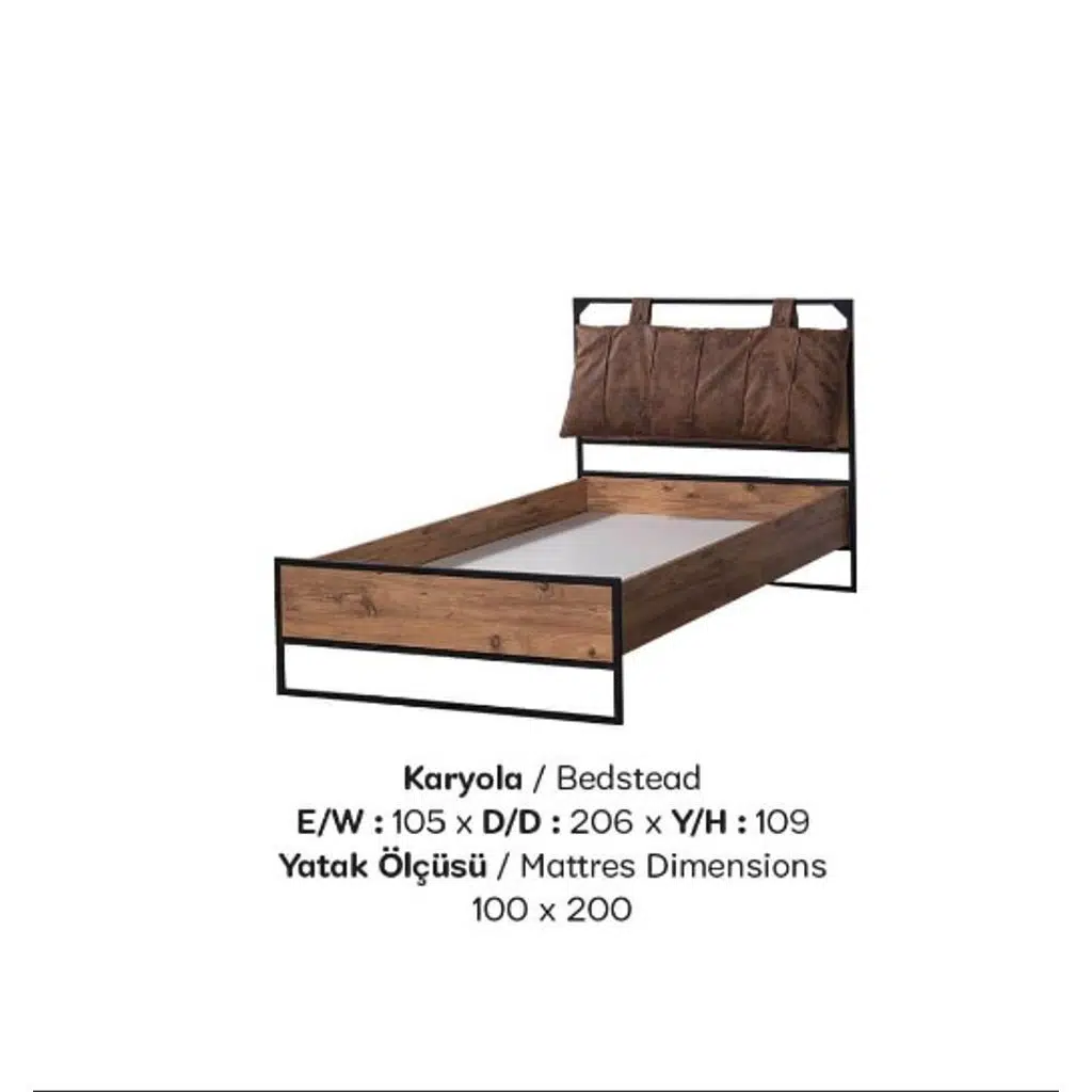 Karyola Urlu Loft 18385 Model Metal Kaliteli Suntalam 100*200 Dolgun Başlık 