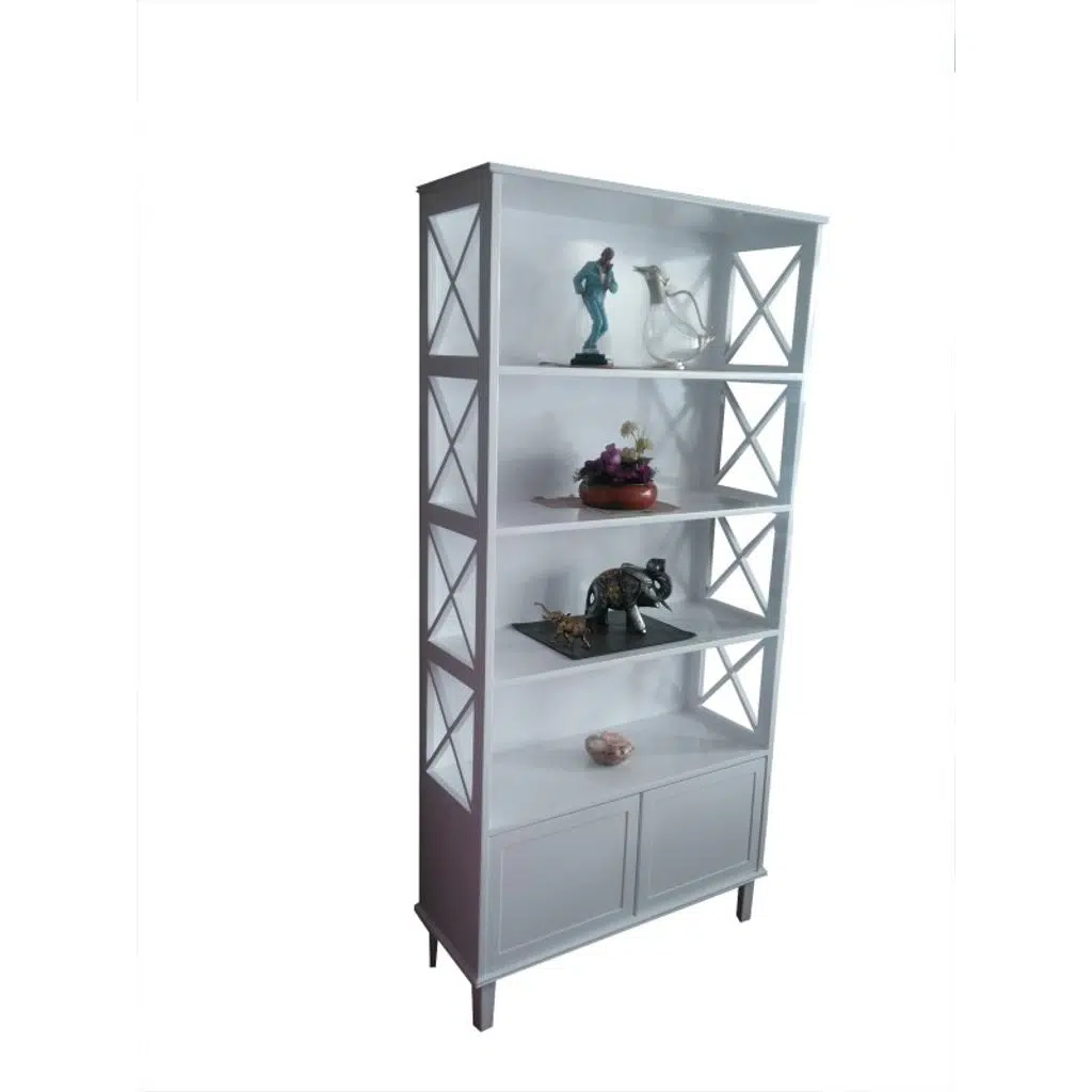 Kitaplık ÇAPRAZ 13924 Yan Model Kayın MDF Alt Kapak raf Parlak Beyaz Lake El yapı