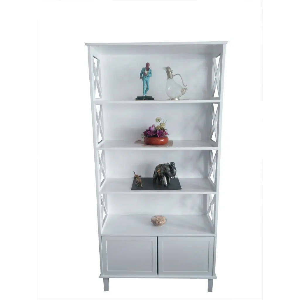 Kitaplık 13845 ÇAPRAZ Yan Model Kayın MDF Alt Kapak raf Parlak Beyaz Lake El Yapı