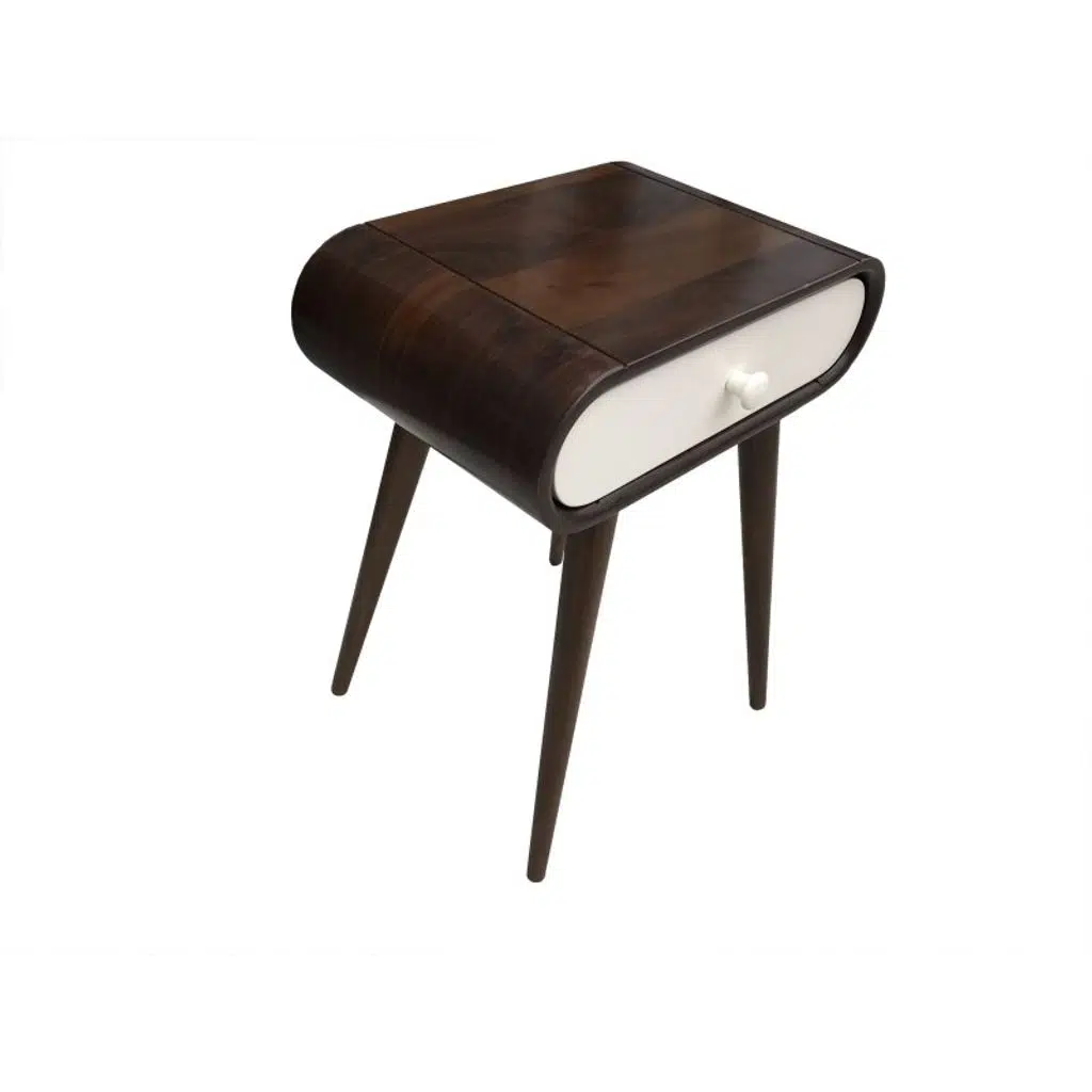 Komodin 17608 Klasik Model Kayın Retro ayak Bombe Parlak ceviz beyaz El Yapım 