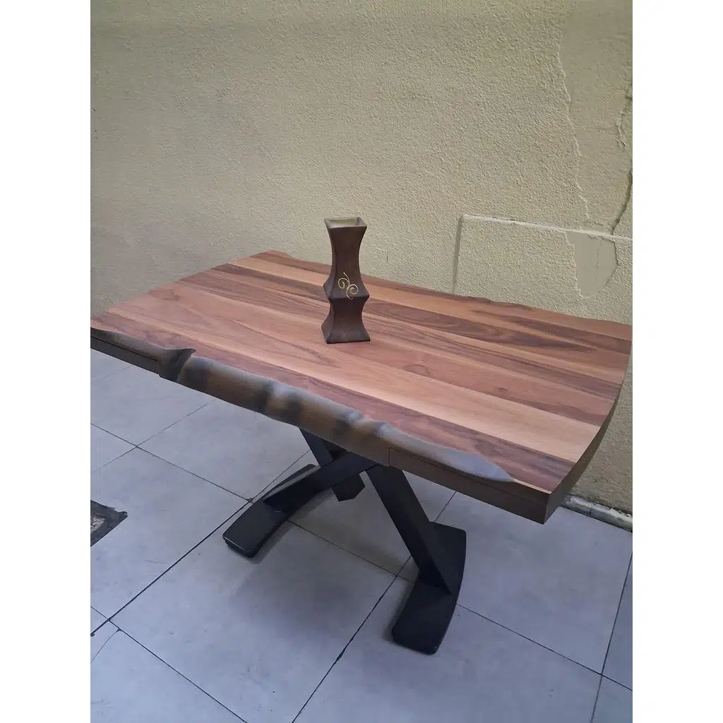 Masa ST 17918 KÜTÜK Ağaç Desen Kelebek Metal Çelik Siyah Ayk Ceviz tabla El yapım