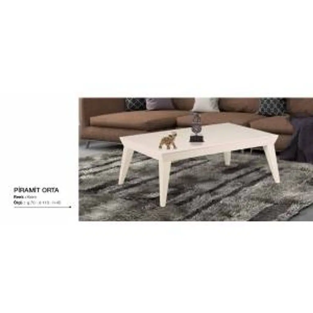 Orta Sehpa 12342 OSM PİRAMİT Model Parlak Krem Ahşap Kayın RETRO ayak El Yapım