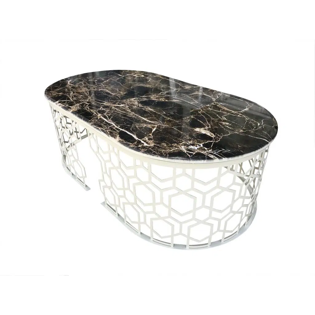 Orta Sehpa 13760 GEOMETRİK Model Metal Siyah Osmanlı Motif beyaz MDF tabla