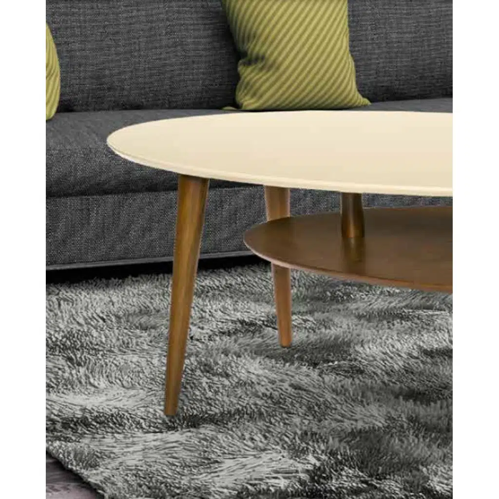 Orta sehpa OSM 11826 ELİPS Model İki Kat Parlak Krem Ceviz Kayın ayak El Yapım 