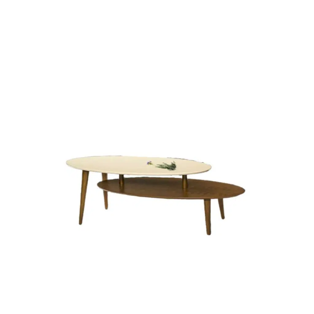 Orta sehpa 18528 OSM Elips MODEL Parlak Ceviz Krem Klasik Retro kayın ayak Elyapı
