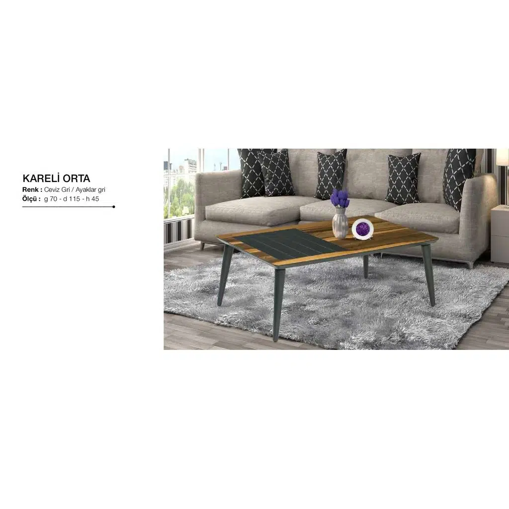 Orta Sehpa 11816 OSM KARELİ Klasik Model Parlak Ceviz GRi Kayın ayak El Yapım 