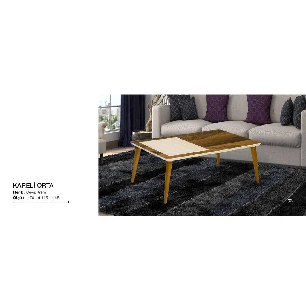 Orta Sehpa 11815 OSM KARELİ Model Parlak Ceviz Krem Kayın İnce torna ayak El yapı