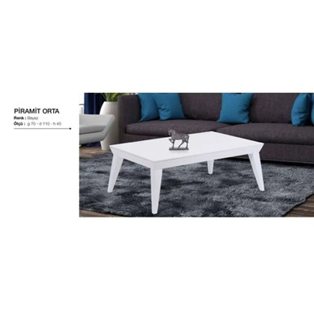 Orta Sehpa 11771 OSM Piramit Model Parlak Beyaz Kayın RETRO ayak Demonte El Yapım